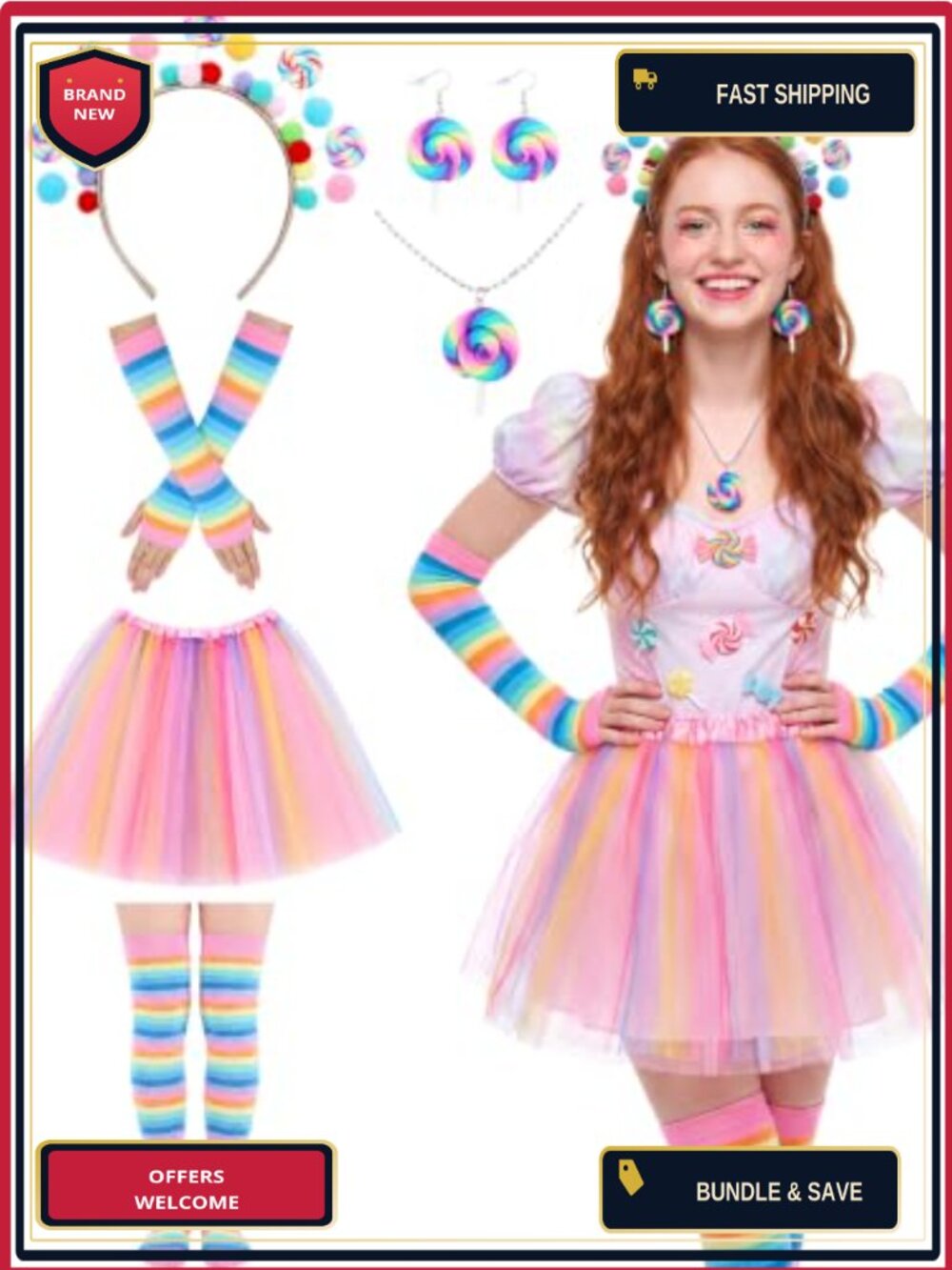 Women's 6-Pc Halloween Lollipop Candy Costume Accessory Set Headband Tutu
